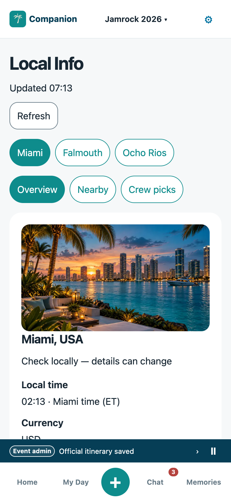 Local Info screen with port information